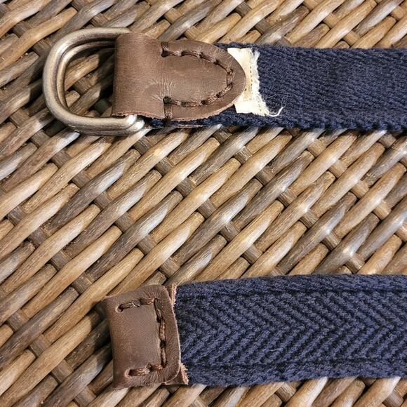 Abercrombie Fitch Woven Belt Blue Brown Leather D Ring Logo Moose Preppy 35.5 - Picture 6 of 7